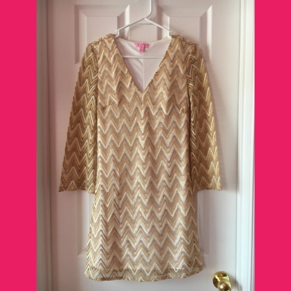 Lilly Pulitzer Jade Dress in Gold & White, XS